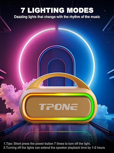 Miniatura 6 de TPone Altavoz Bluetooth portátil, altavoz inalámbrico de 30 W (pico) para exteriores, hasta 12 horas de reproducción, IPX5 impermeable con luz,