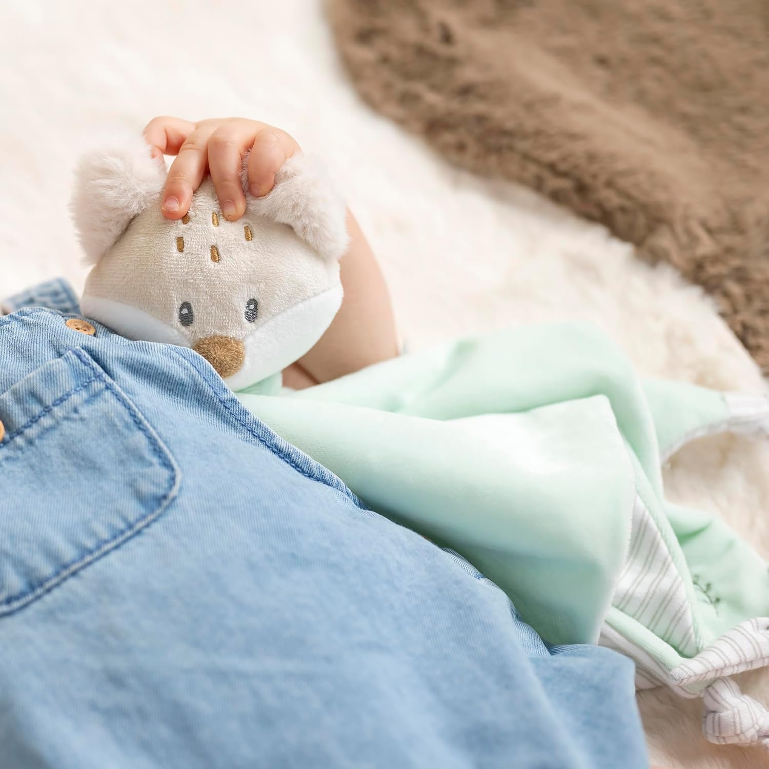 Nattou Large Doudou in Ployester, Fox, Travel Companion from Birth, approx. 62 cm, Flo, Oli & Ernest, Flo Mint Green