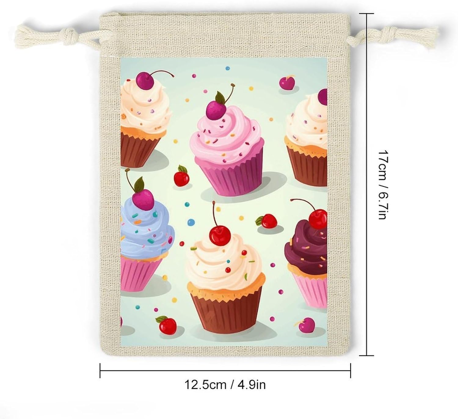 FekiLoot Delicious Cupcakes Cotton Linen Drawstring Bags Pack of 8 image 2