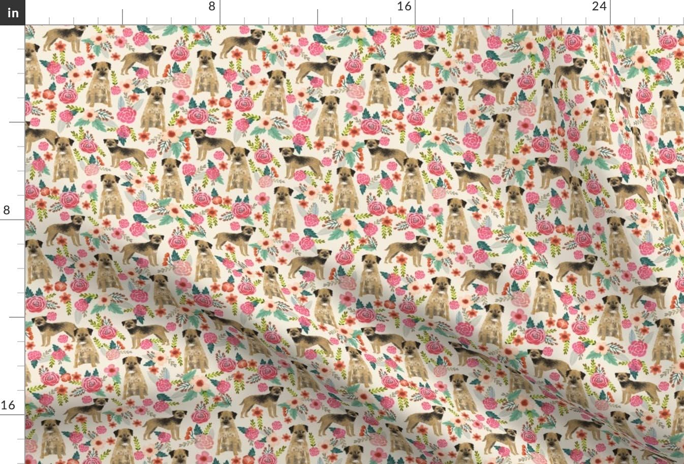 Spoonflower Fabric - Border Terrier Florals Dog Breed Cream Floral Dogs Printed on Upholstery Velvet Fabric Fat Quarter - Upholstery Home Decor Bottomweight Apparel