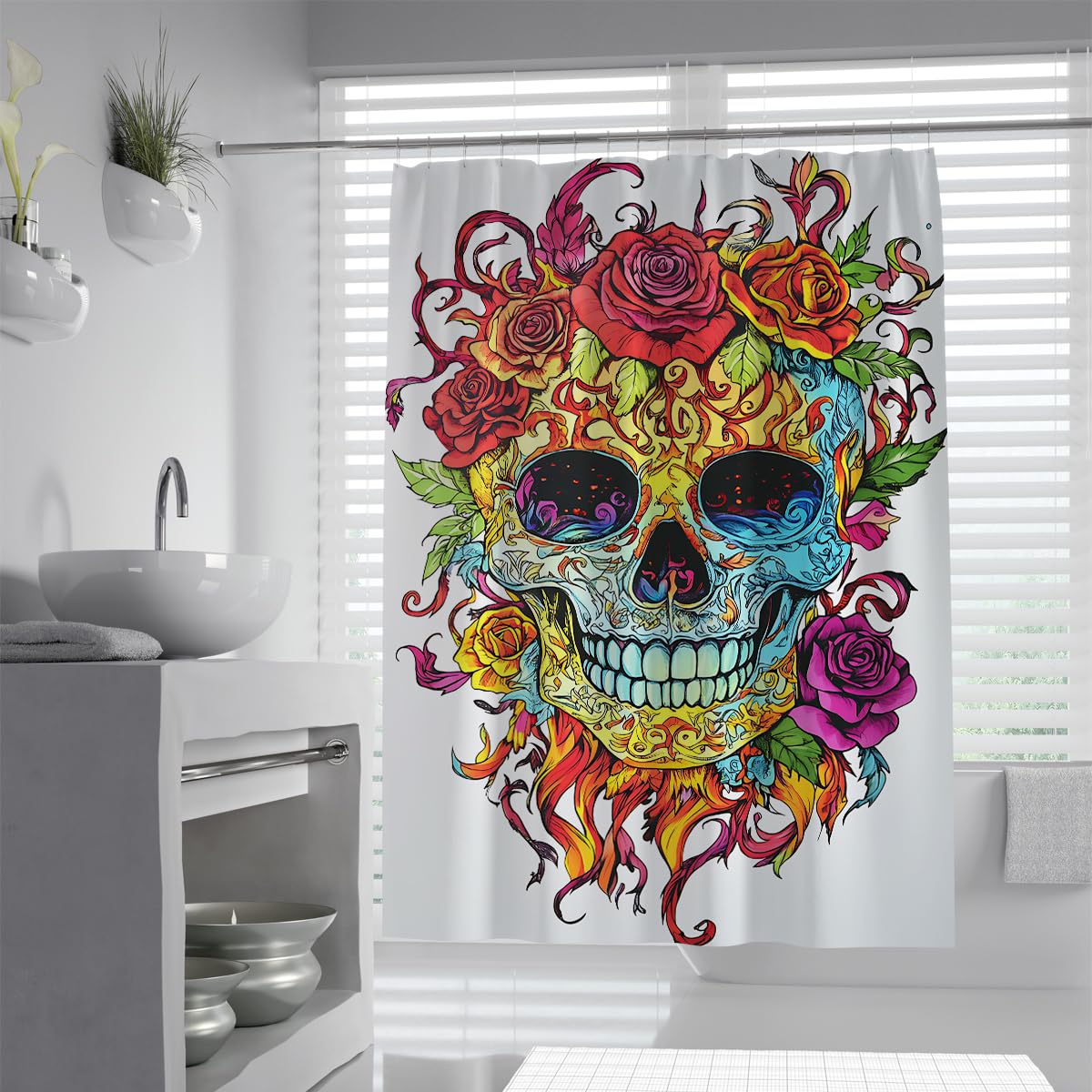 Tende Doccia Teschio Gotico Rosa Colorato Bianco Bagno 200x200cm
