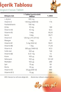 Argivit Focus LArjinin, Fosfotidilserin, Demir, Multivitamin ve Multimineral İçeren Tablet 30 Tablet