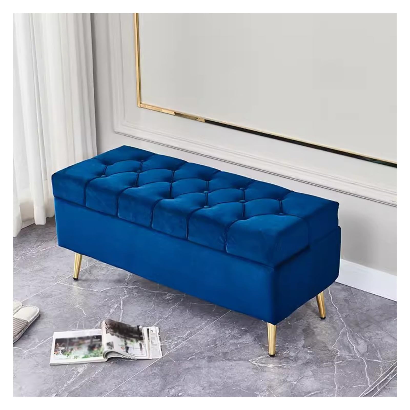 Repose-pieds moderne rembourré en velours bleu pour chambre
