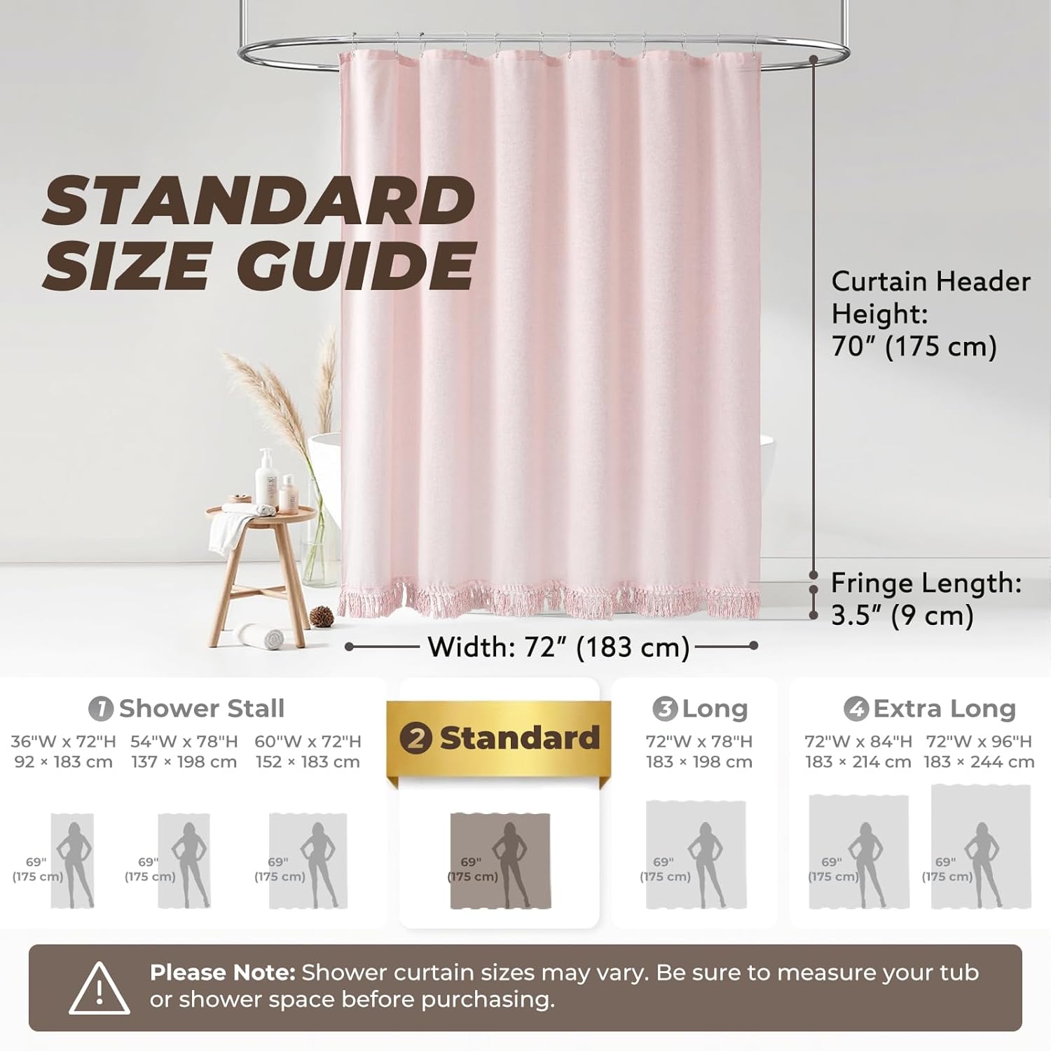 Pink Shower Curtain Linen Shower Curtain with Tassels Boho Shower Curtains for Bathroom Rustic Farmhouse Shower Curtains Bath Decor (72"x72")