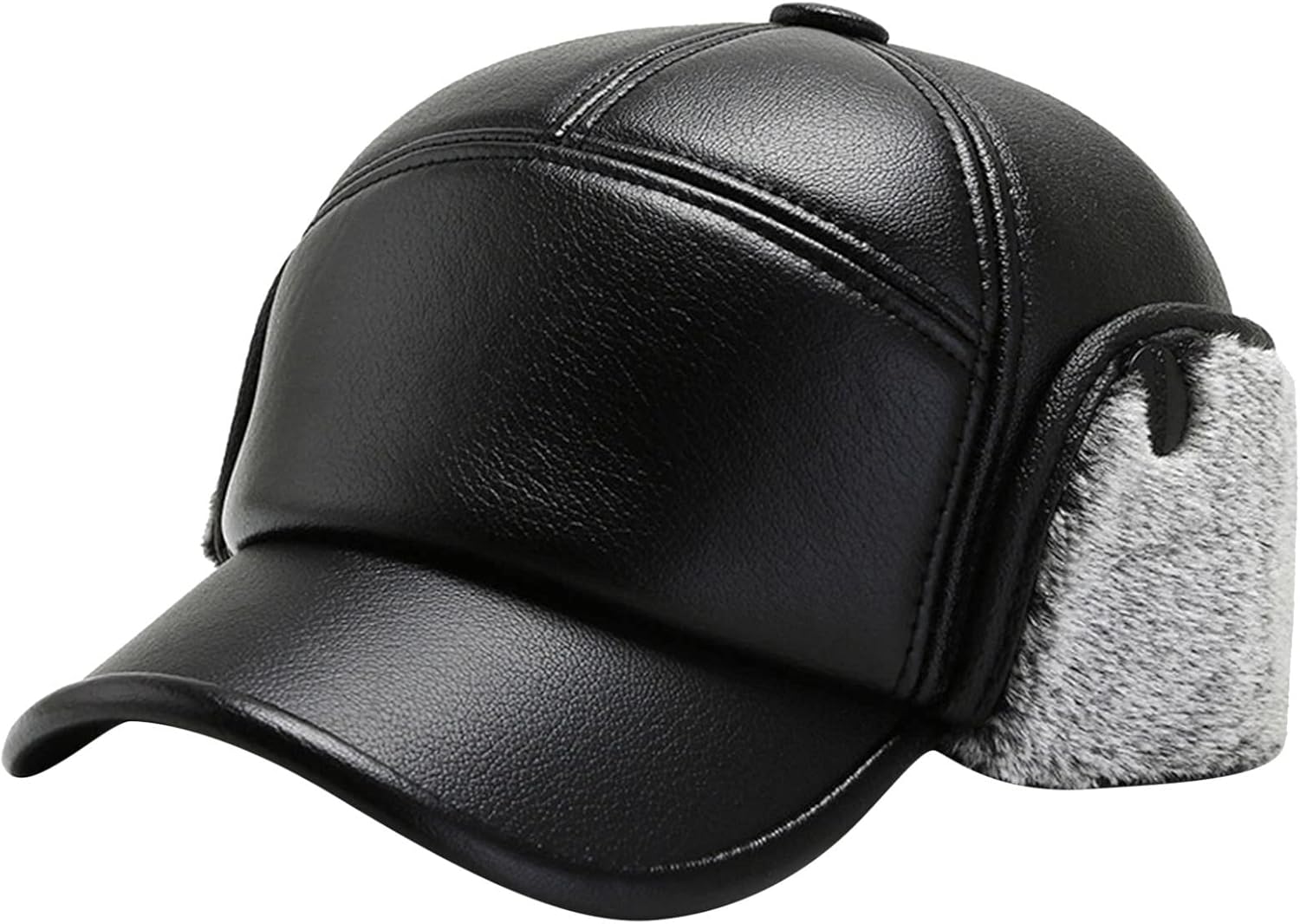 Baseball Cap Winter Thick Leather Hat Cycling Caps Windproof Hat Trapper Hats with Earflaps Fleece Lining Caps
