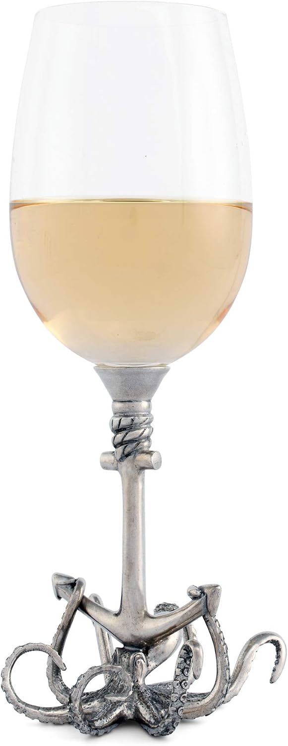 Vagabond House Octopus Pewter Stem White Wine Glass 9 inch Tall 12.25 oz.