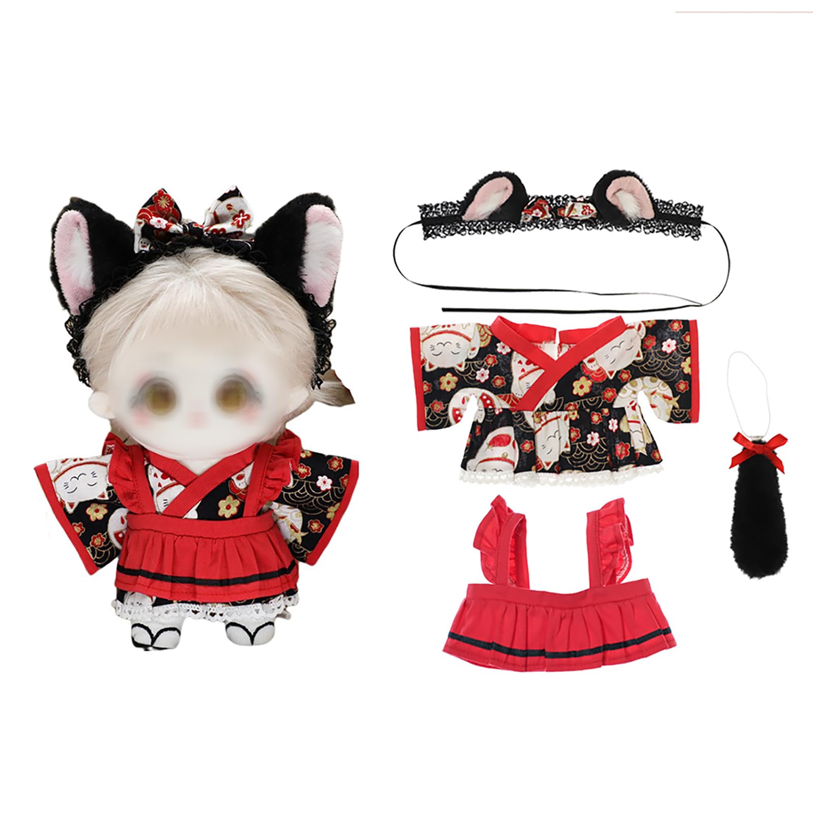レイラ様　ぬい服　ハンドメイド　メイド　10cm ピンク　猫耳　猫　ホワイト ぬい服 10cm 20cm かわいい ロリータ風 猫耳 メイド お洋服