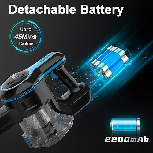 Miniatura 3 de INSE Cordless Vacuum Cleaner, 6-in-1 Rechargeable Stick Vacuum with 2200 m-A-h Battery, Powerful Lightweight Vacuum Cleaner, Up to 45 Mins Runtime