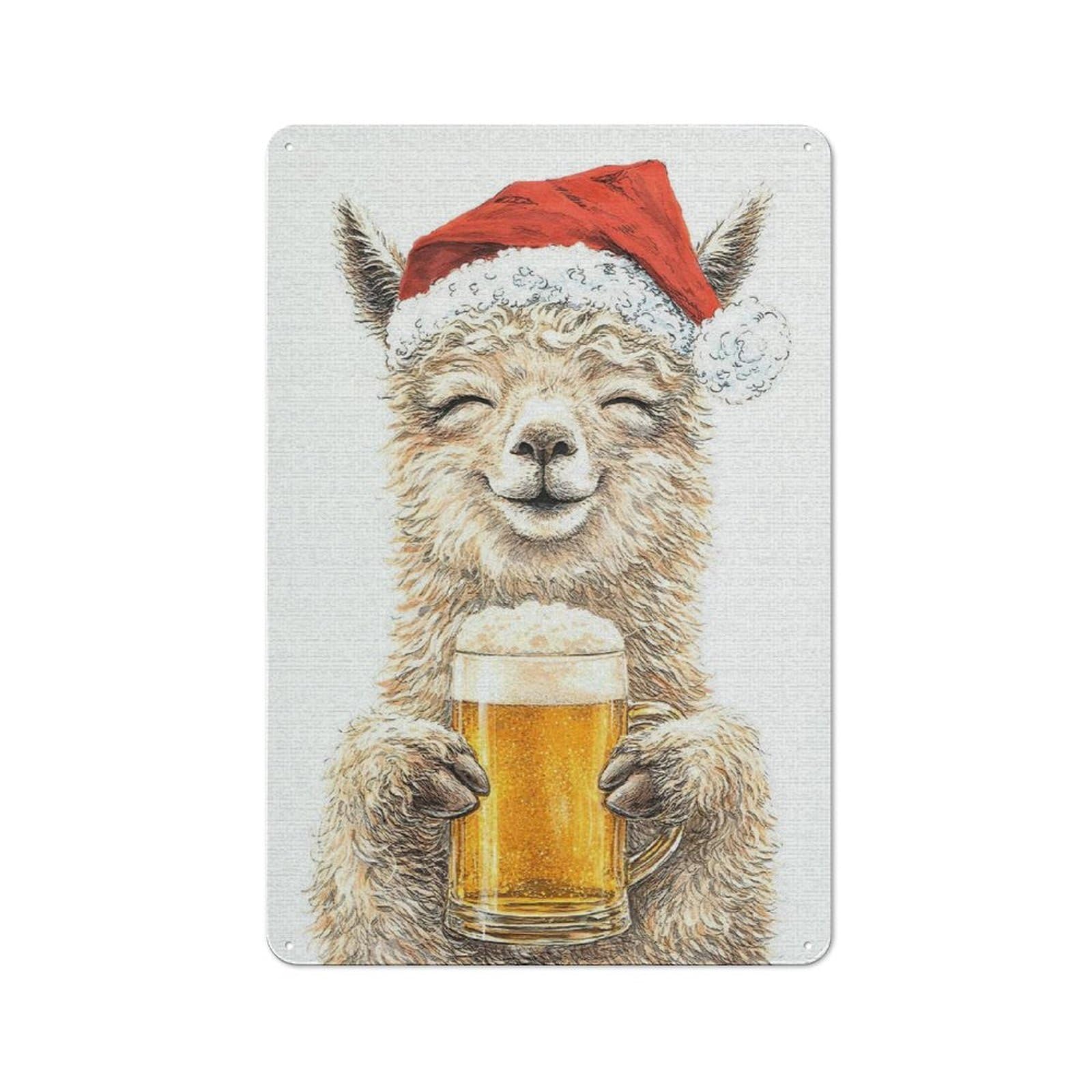 Junmoney Style-12 Retro Metal Wall Sign 30X20cm With Festive Alpaca With Beer For Hallway Wall, Suited To Hallway Decor Lovers