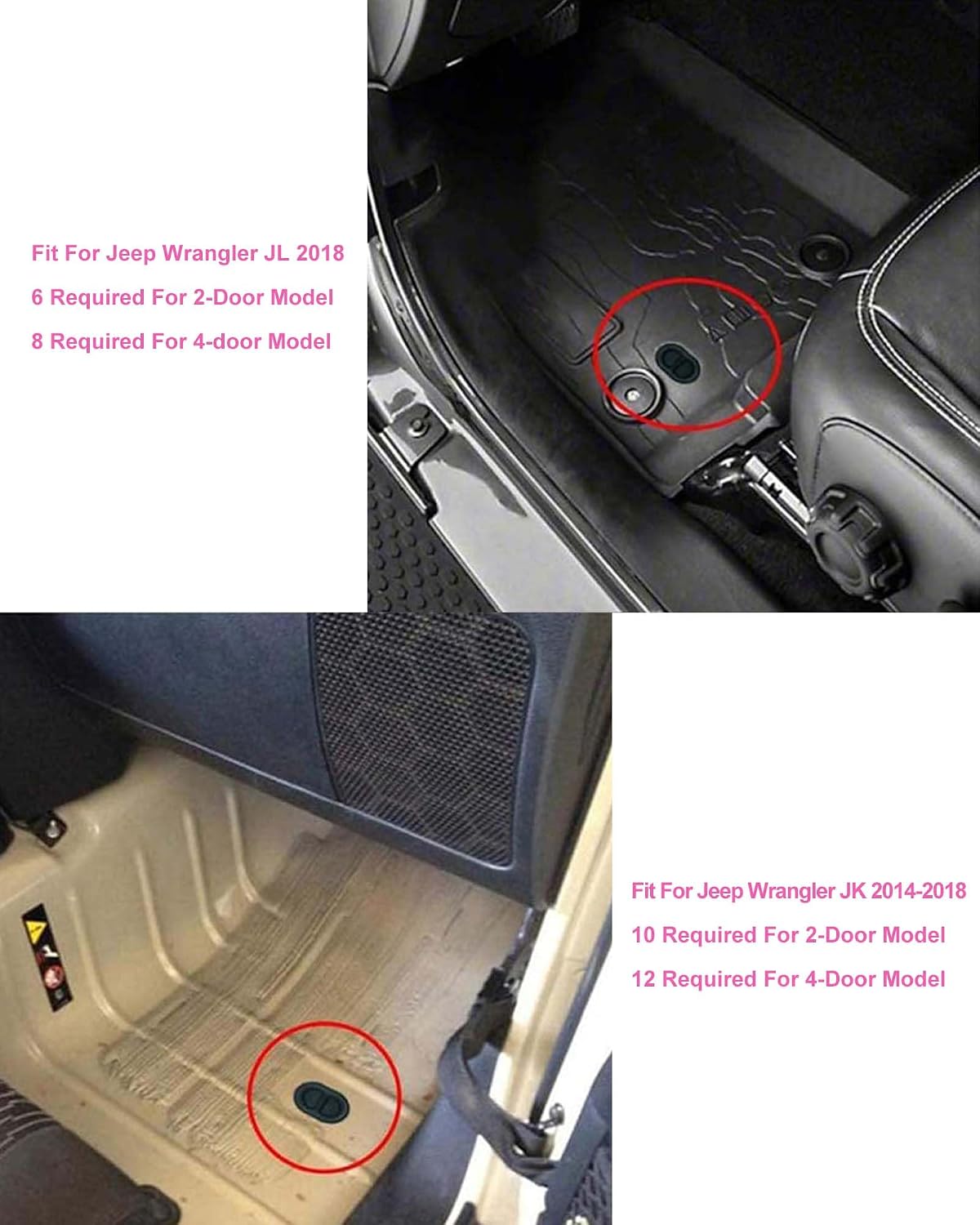 Floor Drain Plug for Jeep Wrangler JK JL TJ Gladiator | Heavy Duty rubber floor drain plugs resist cracking, aging & UV, Fits JK/JL/TJ/JT, Easy push-in install(Black, 4 Pack)