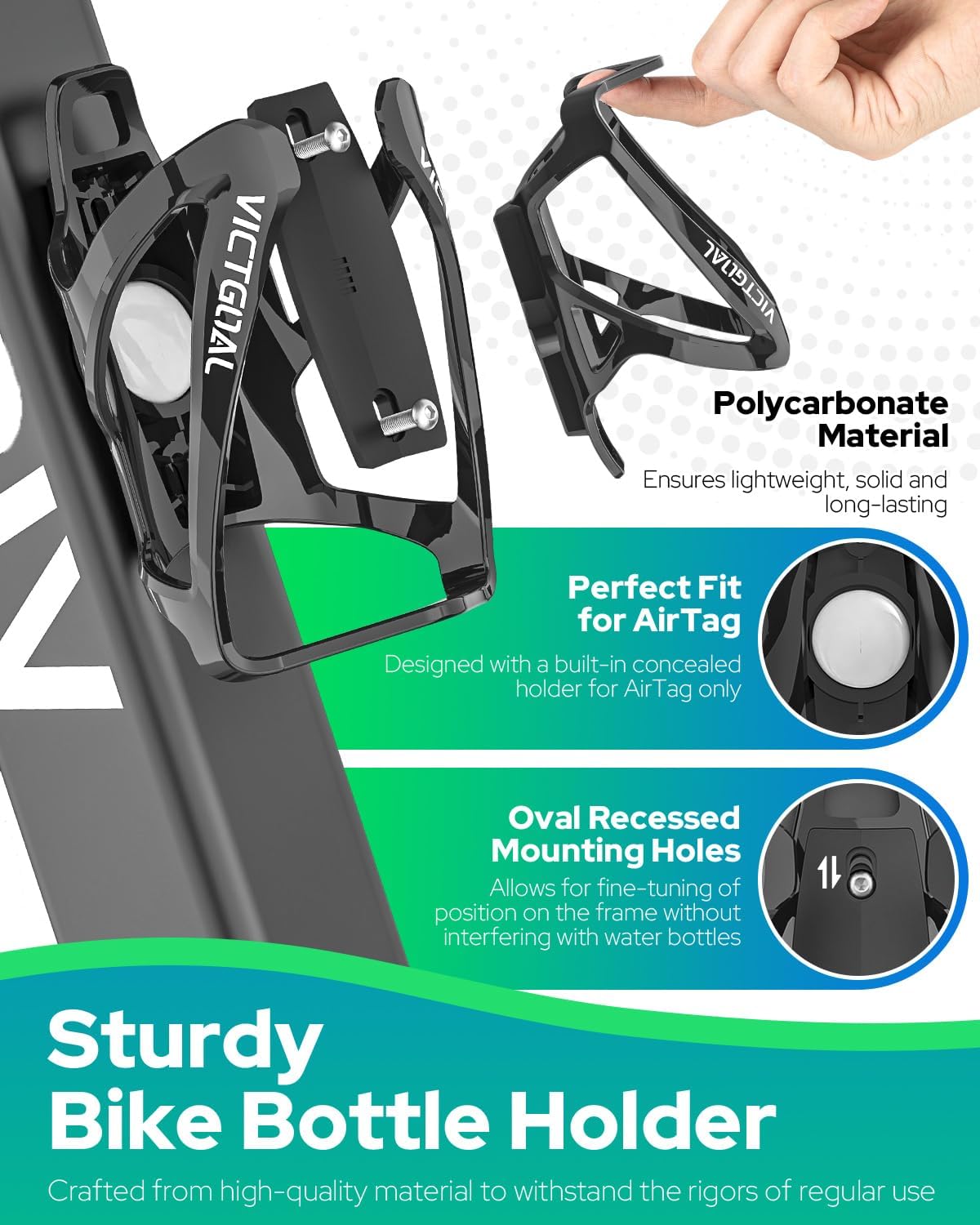 VICTGOAL 自転車用ウォーターボトルホルダー AirTagバイクマウント用 隠し防水 盗難防止トラッカーケース ロードマウンテ