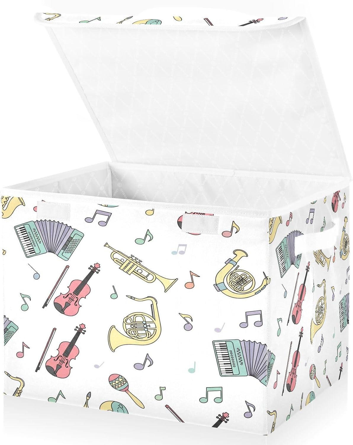 Music Instruments Notes Vintage Storage Bins with Lids Foldable Storage Basket with Handles Collapsible Large Fabric Organizer Containers for Clothes Shelves Closet Office Home