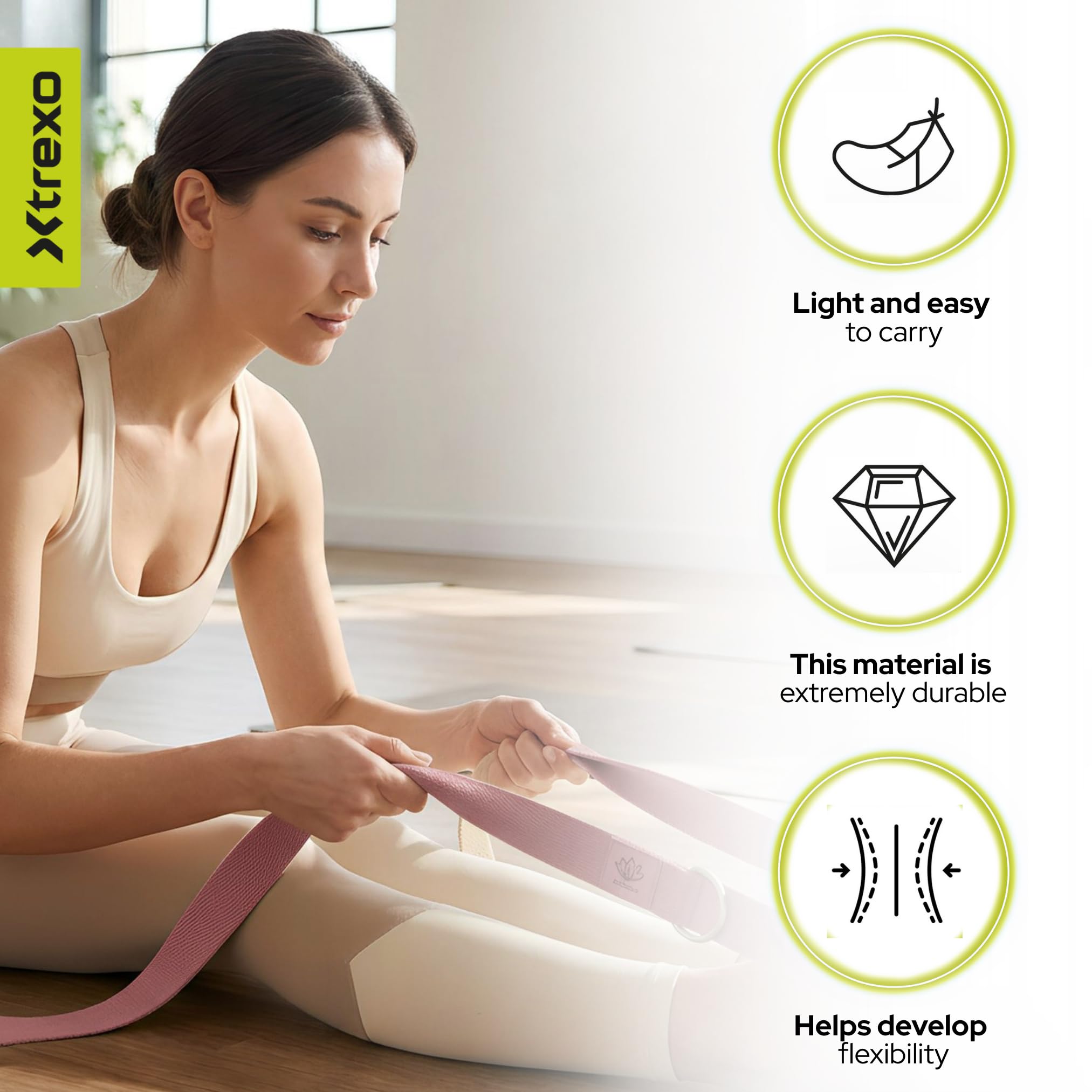 TREXO Cinghia da yoga 183 x 3,8 cm, fibbia a forma di D, facile regolazione della lunghezza per diverse asana, adattata alle diverse preferenze, accessorio ideale per la cintura da yoga per tutti