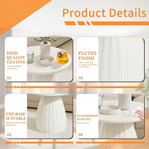 Miniatura 4 de Mesa auxiliar redonda de metal blanco beige para sofá, mesa auxiliar circular pequeña para sofá, mesita de noche redonda moderna, mesita de noche de