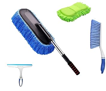WinbergCar Cleaning Combo Pack Duster Telescopic,Carpet Brush Washing Scurb Glass Wiper Full Interior and Exterior Cleaning Kit - CarCLNG07