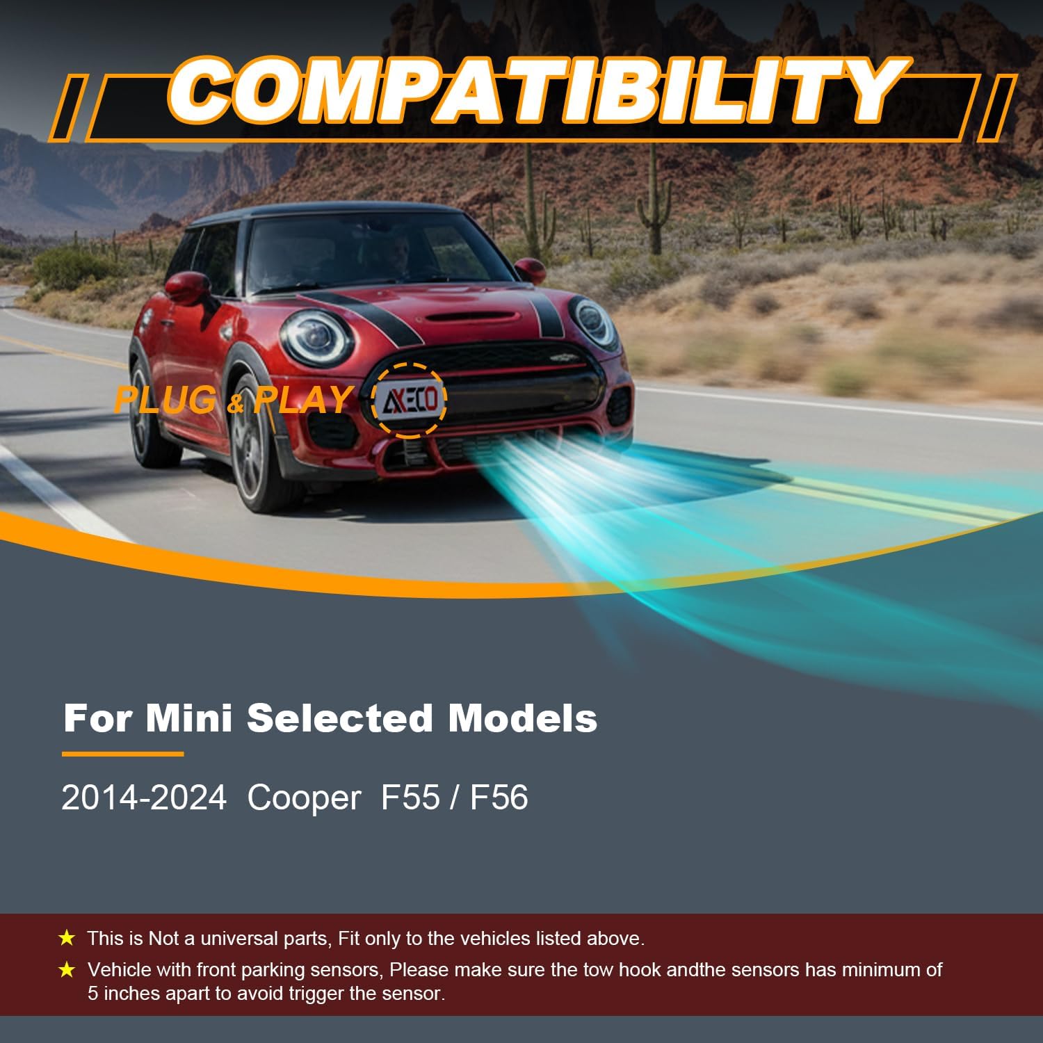 Tow Hook License Plate Mount for Mini Cooper F55 F56 JCW (2014–2024), No Drill Front License Plate Relocator Firmly Secure with 2026 Upgrade Install Kit