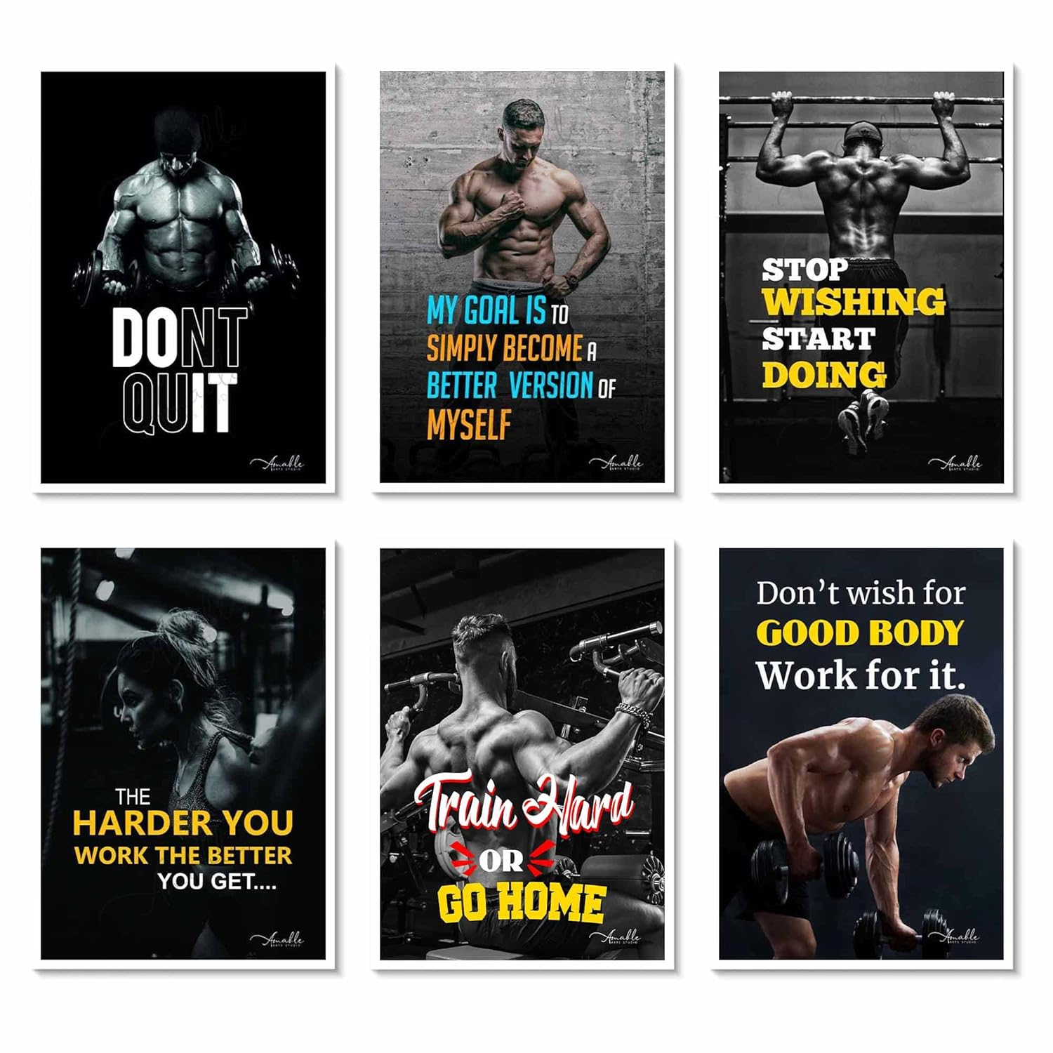 Amable Arts Poster Pack Bodybuilder Motivational Quotes Wall Posters