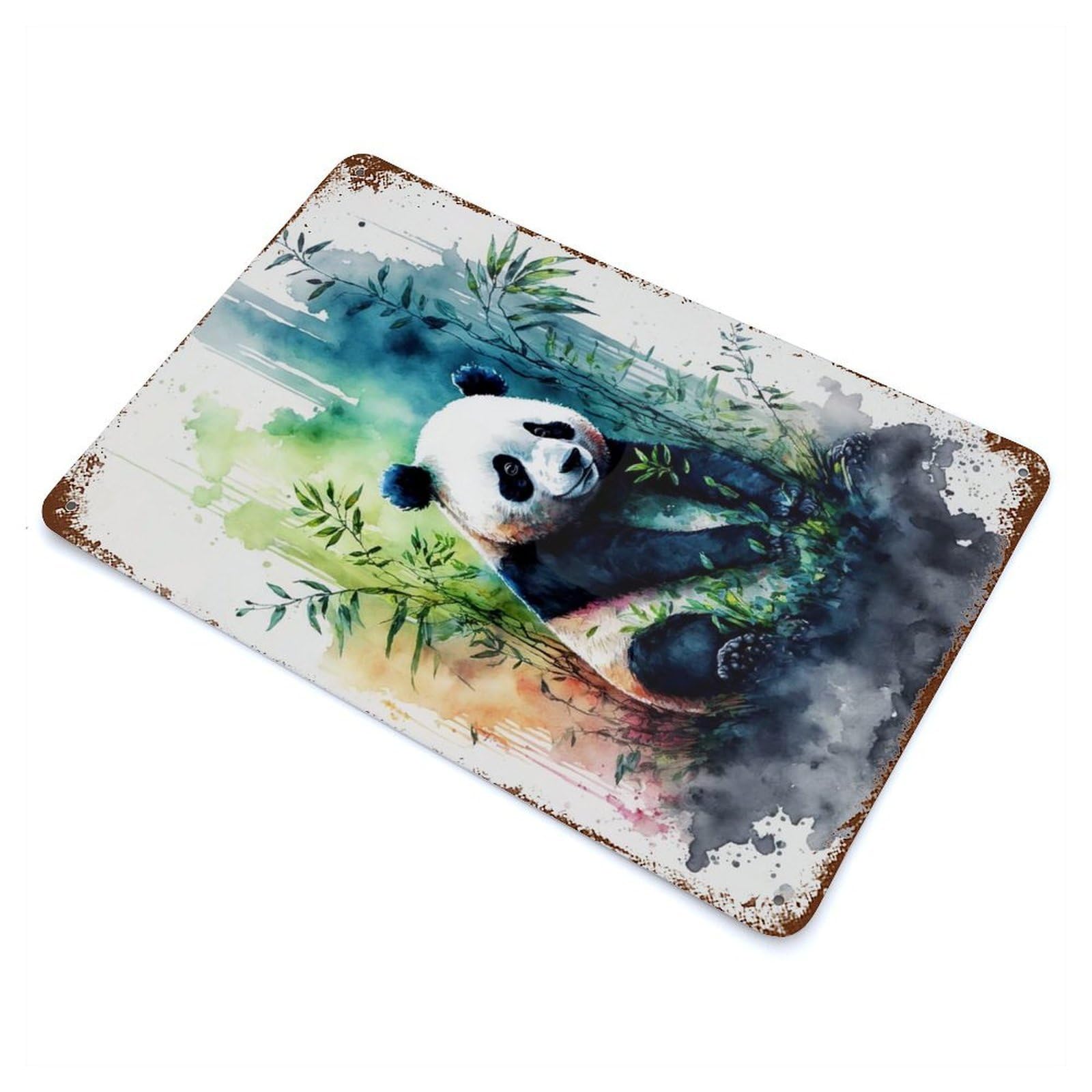 Decorative Tin Sign Watercolor Panda 11.8"x7.9", Decorative Metal Wall Art for Garage, Bar And Workshop Decor