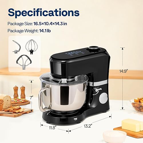 Miniatura 7 de VIVOHOME Batidora de pie con fermentación, batidora eléctrica de masa preestablecida de un solo toque con tazón de 6 cuartos de galón, batidora de