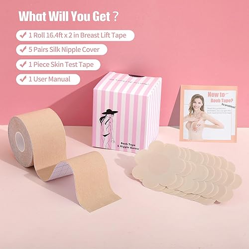 Miniatura 6 de Boob Tape, Breast Lift Tape, Boobtape for All Breasts A-DD, Instant Push UpBody Tape, with 10 pcs Satin Breast Petals
