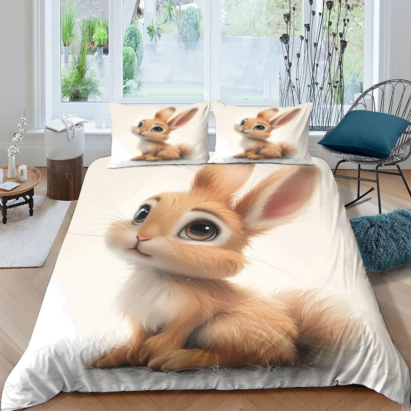 Ctjqhvkz Style-2 3D Printed Cute Bunny Fitted Sheet Microfiber Soft Bedroom Decor Animal Art Mattress Cover For All Ages Single（135X200cm）