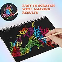 Vista 3 de Mocoosy 3 Pack Rainbow Scratch Art Paper Notebooks, Spiral Bound Magic Scratch Pads for Kids Arts Crafts Supplies, Black Sketch Note Coloring