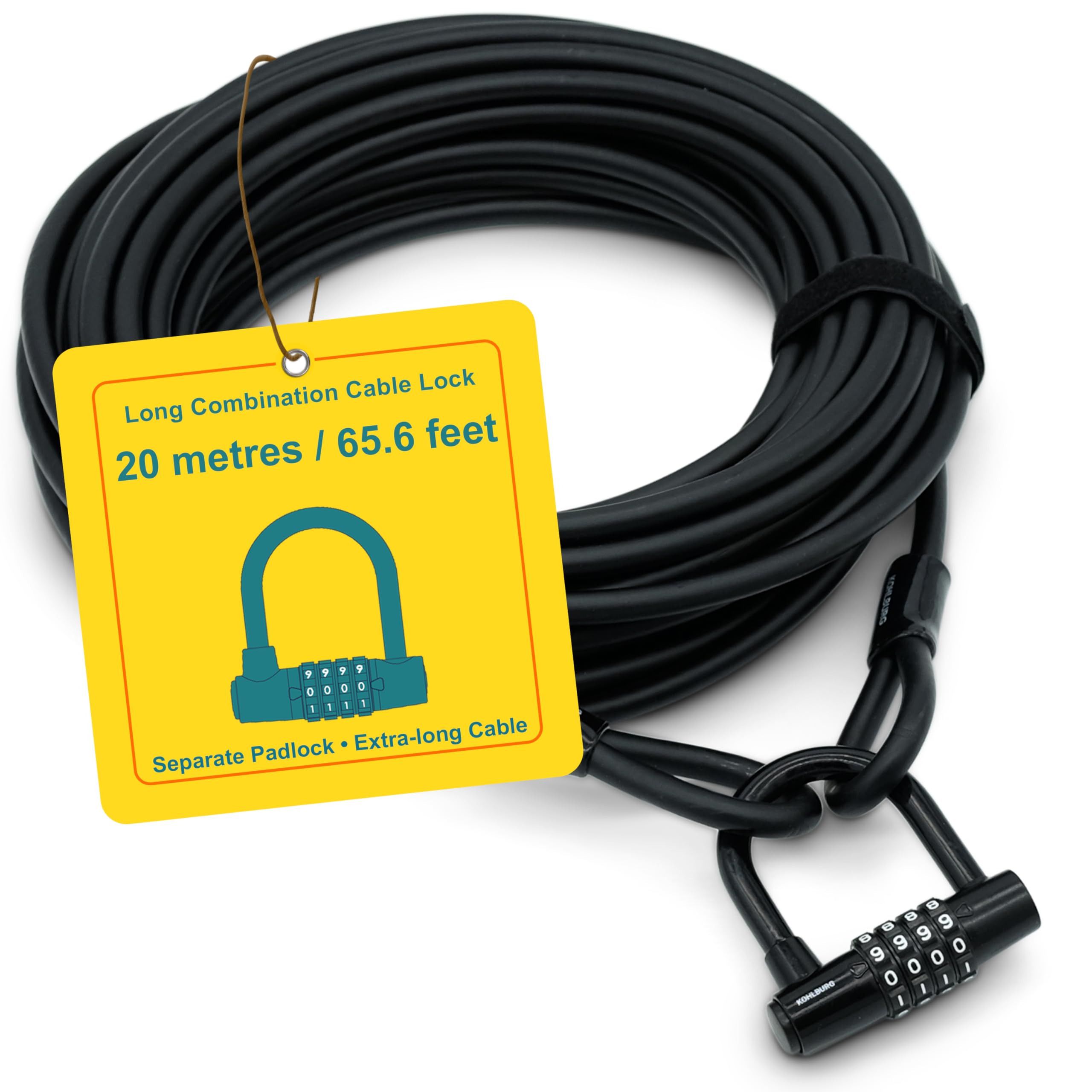 KOHLBURG Combination Cable Bike Lock 66ft/20m with Code | Combo Cable Lock