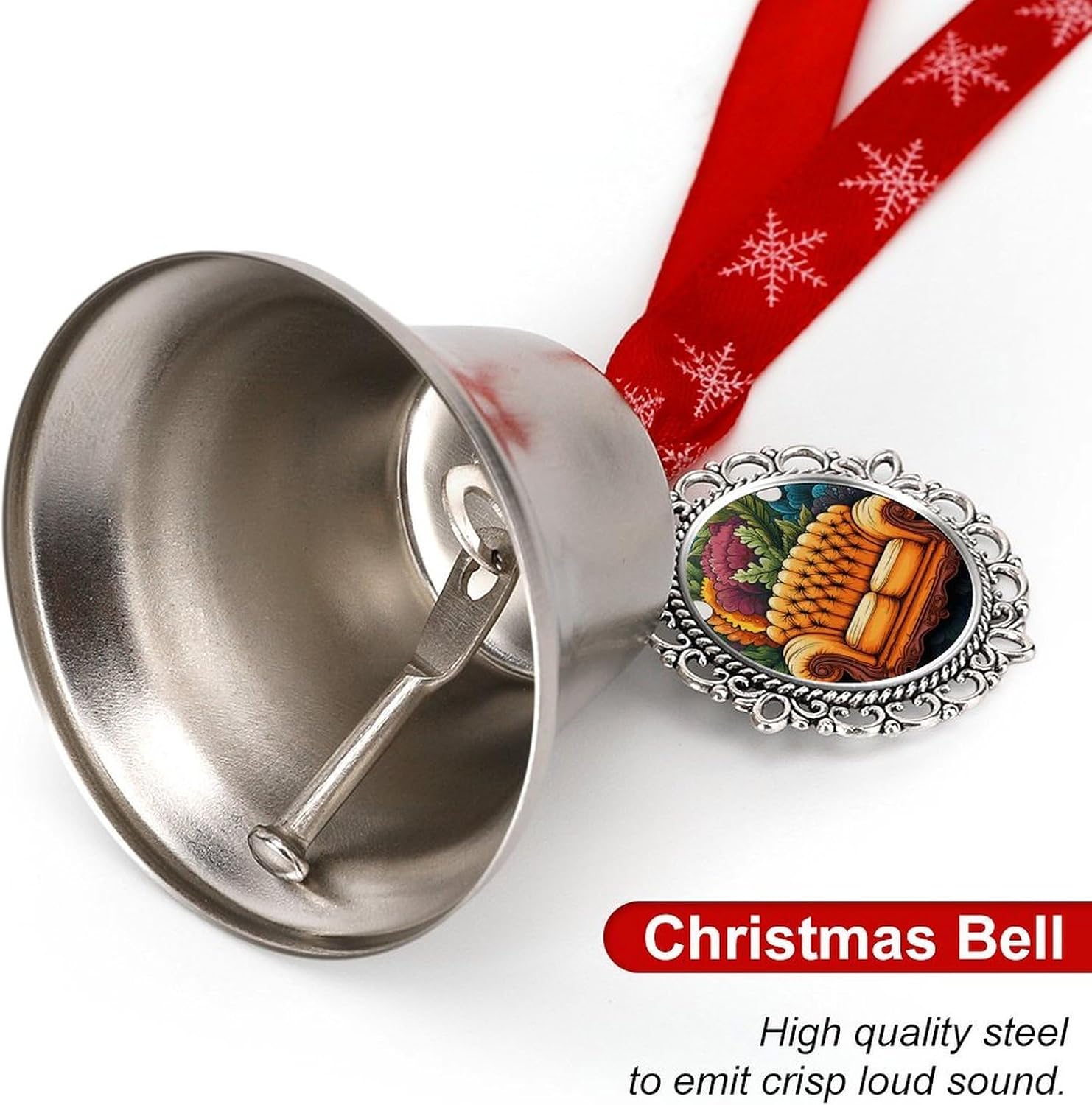 Couch Christmas Bells Ornaments Tree Jingle Bells Decors Xmas Silver Bell Hanging Decoration Pendants for Weddings Parties Christmas Wreaths