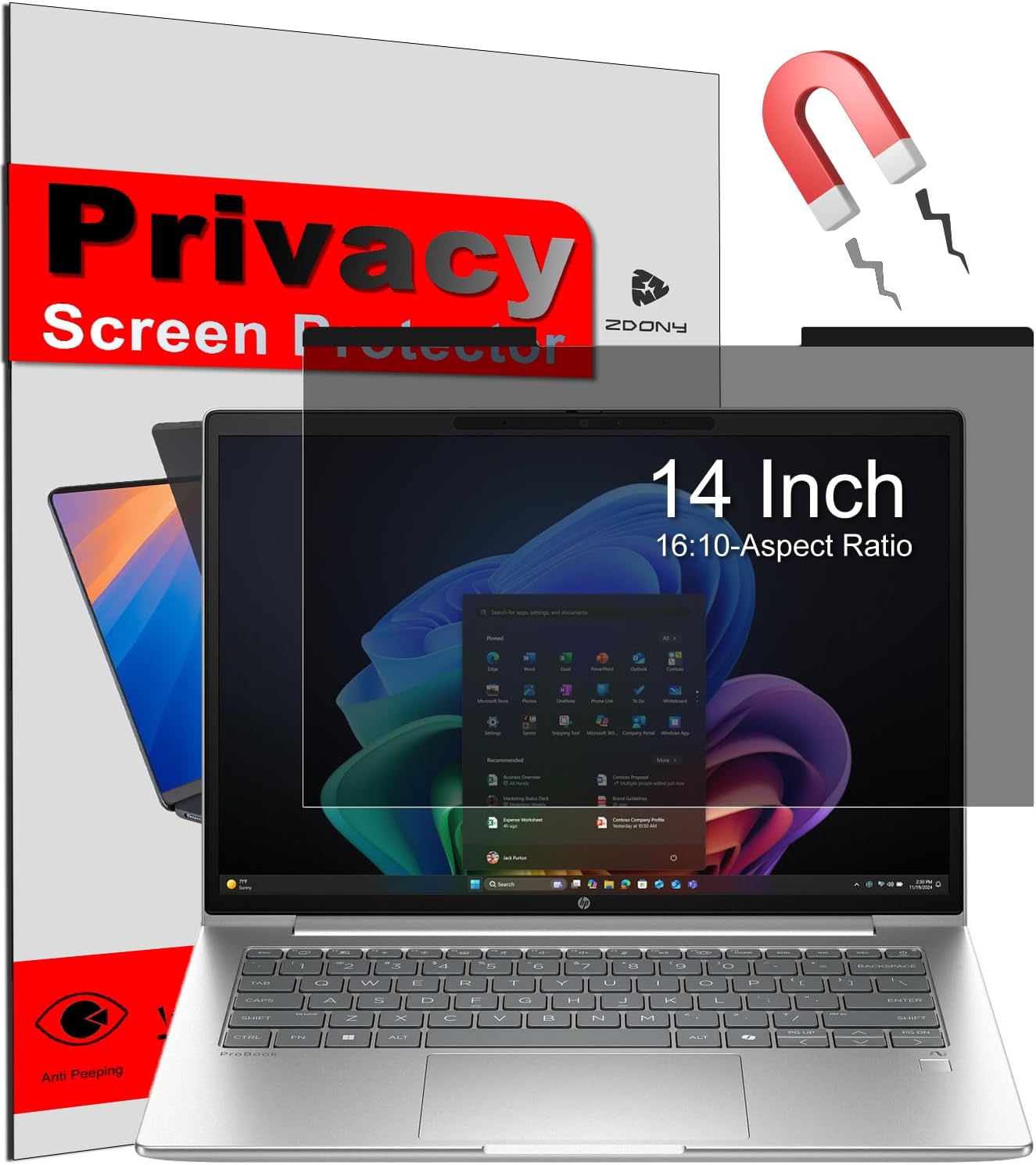 KEANBOLL 14 Inch Magnetic Privacy Screen for Laptops (16:10) - Removable Anti-Glare Filter with Blue Light Reduction | Compatible with HP, Dell, Acer, Asus, Samsung, Lenovo Laptops​ etc