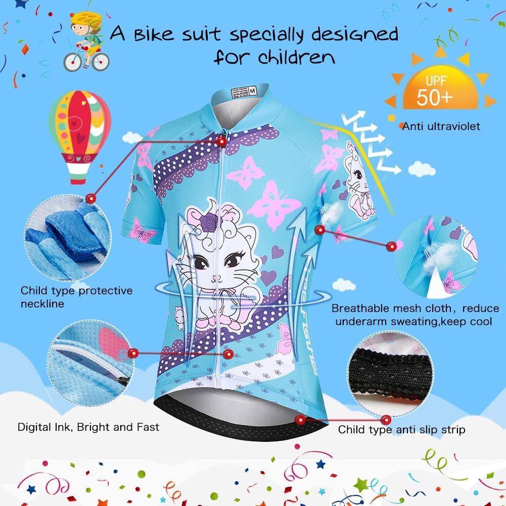 Cycling Jersey Kids,Short Sleeve Cartoon Road Mountain Bike Jersey Set/Top/Short for Girls Boys Breathable : Sports & Outdoors