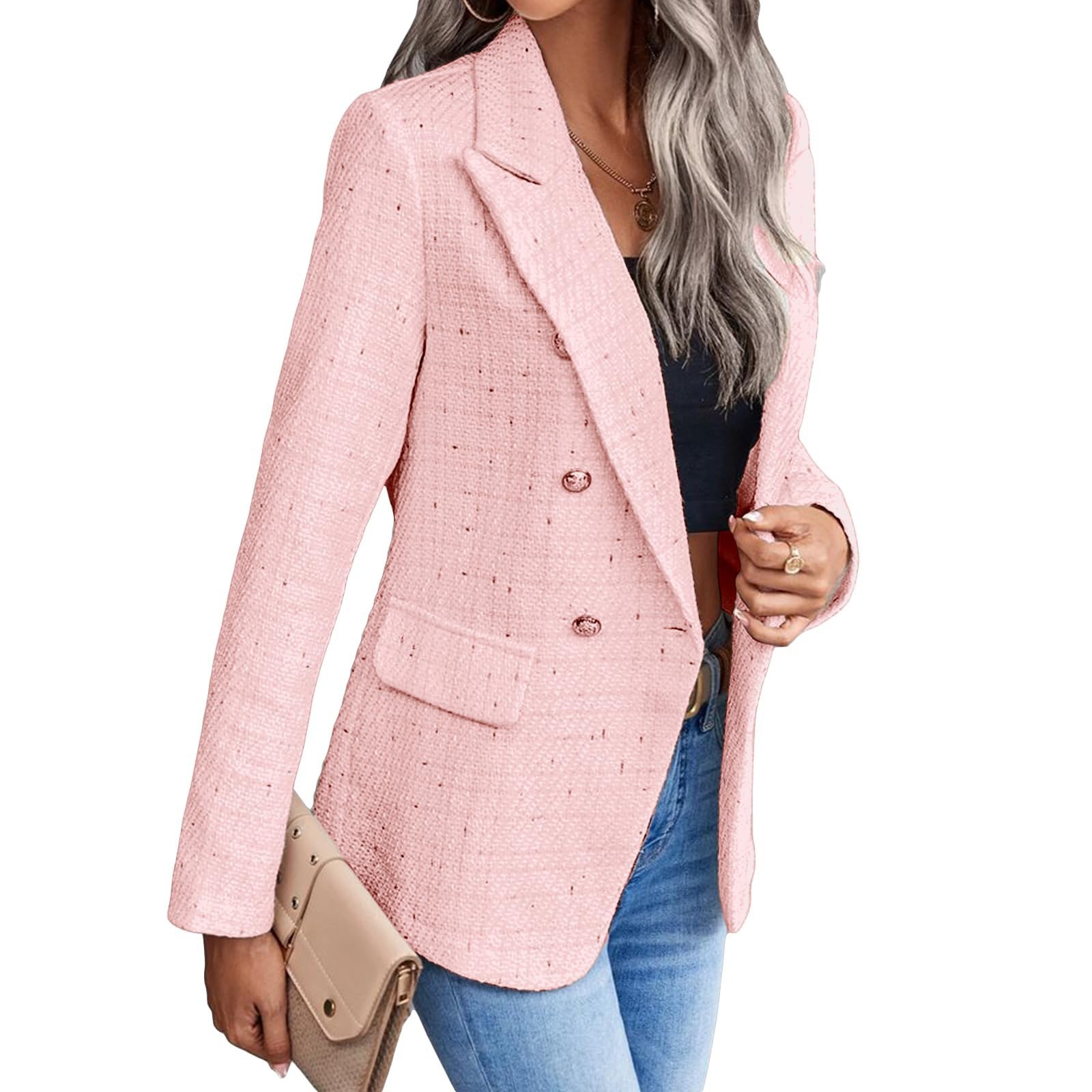 Blazer Elegante Donna, Giacca Elegante Casual Elegante con Cardigan Allentato Colletto Dentellato Giacca Senza Bottoni con Tasche Giacca da Abito Business Casuale Cardigan