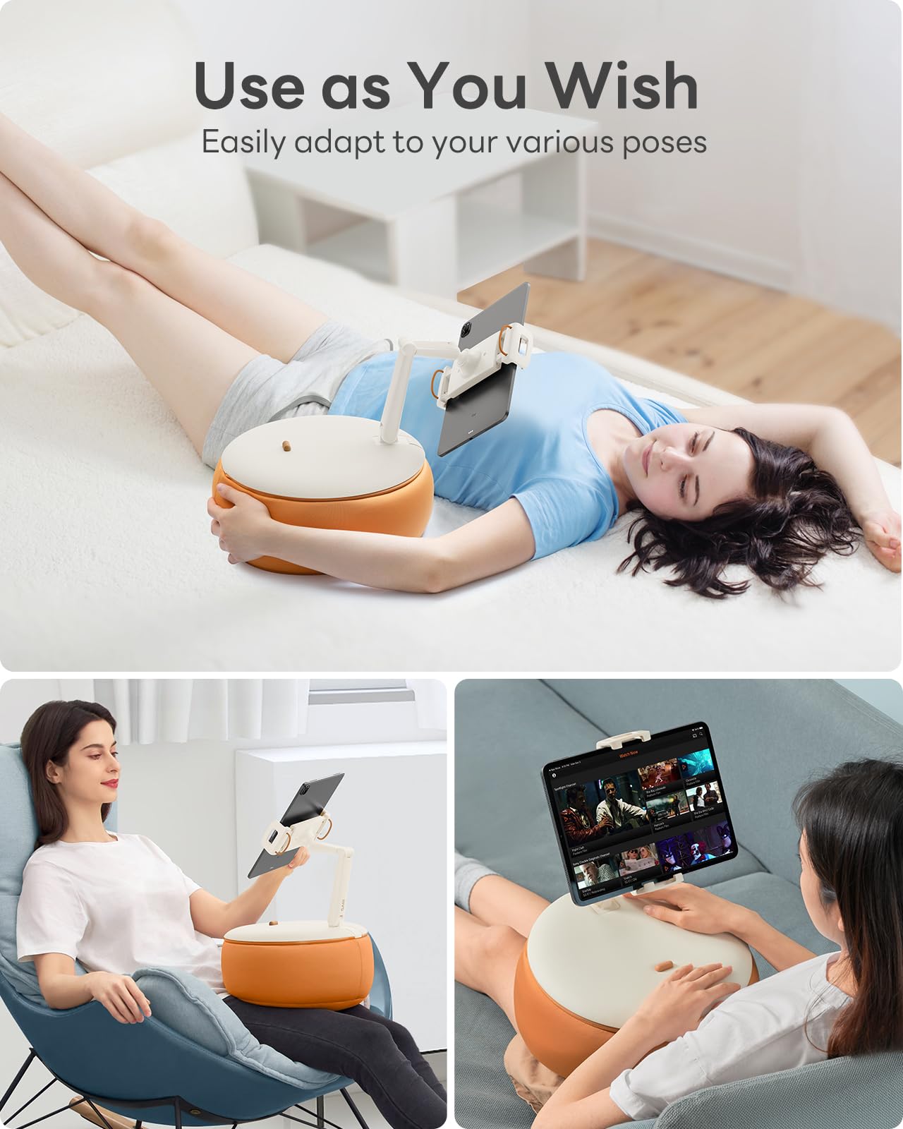 SAIJI Soporte de almohada para tableta, soporte para Kindle compatible con Kindle de 4.7 a 15.6 pulgadas, monitor portátil, soporte ajustable de 360° para cama con brazo flexible de doble eje y cojín