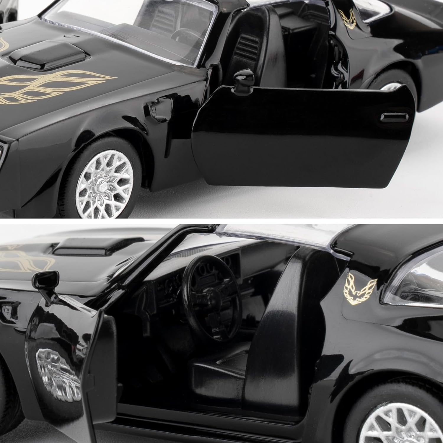 1:36 Pontiac Firebird Trans Am Toy Car, Diecast Pull Back Model Car, Doors Open, Collection Kids Toy for Aged 3 and up, Gift Black