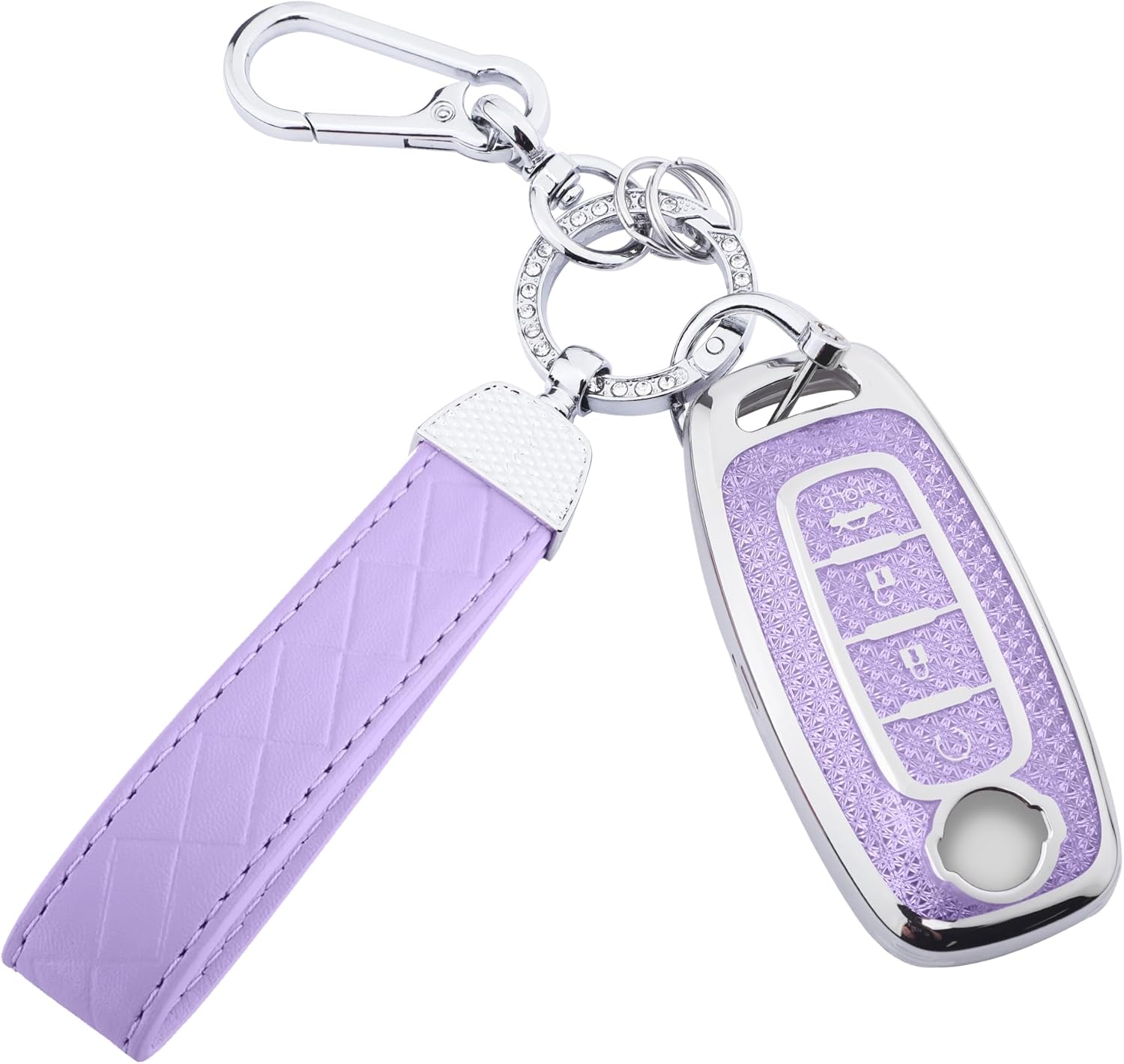 for Nissan 3 Buttons Key fob Cover, Soft TPU Keys Protector Bling Key Fob Keychain for Rogue Armada Pathfinder Versa Smart Key, Silver Pink
