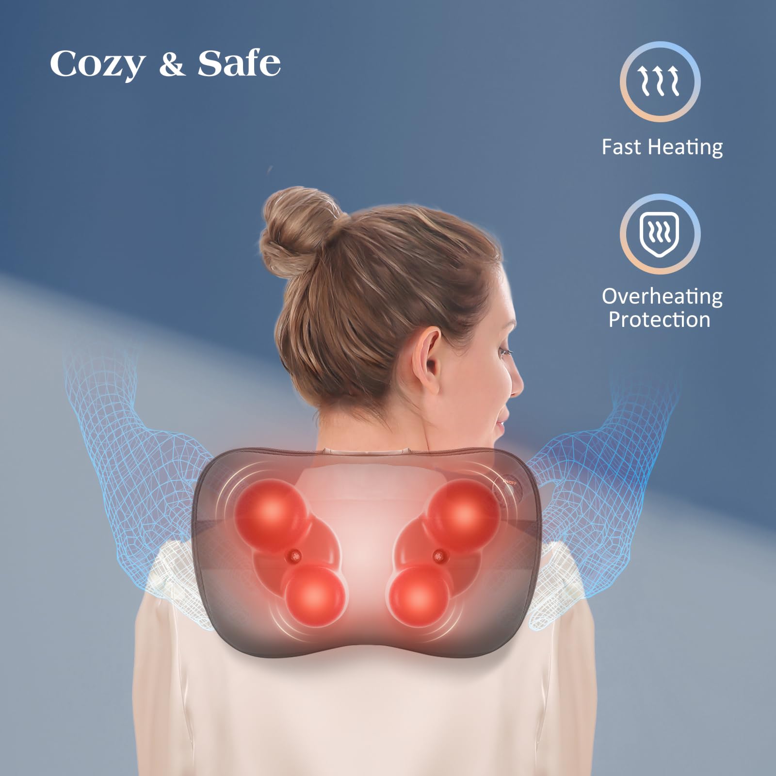 Cojín de Masaje Shiatsu Masajeador de Cuello, Hombros y Espalda, Función de Calefacción, Eléctrico Masajeador de Amasado de Tejido Giratorio 3D para Cintura, Hogar y Oficina, NO Inalámbrico