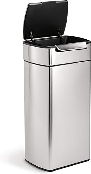 simplehuman CW2015 30L Rectangular Touch-Bar Kitchen Bin, Easy Open Touch-Bar, Stay-Open Lid, Inner Bucket, Space-Efficient Hinge, Fingerprint-Proof, Brushed Stainless Steel