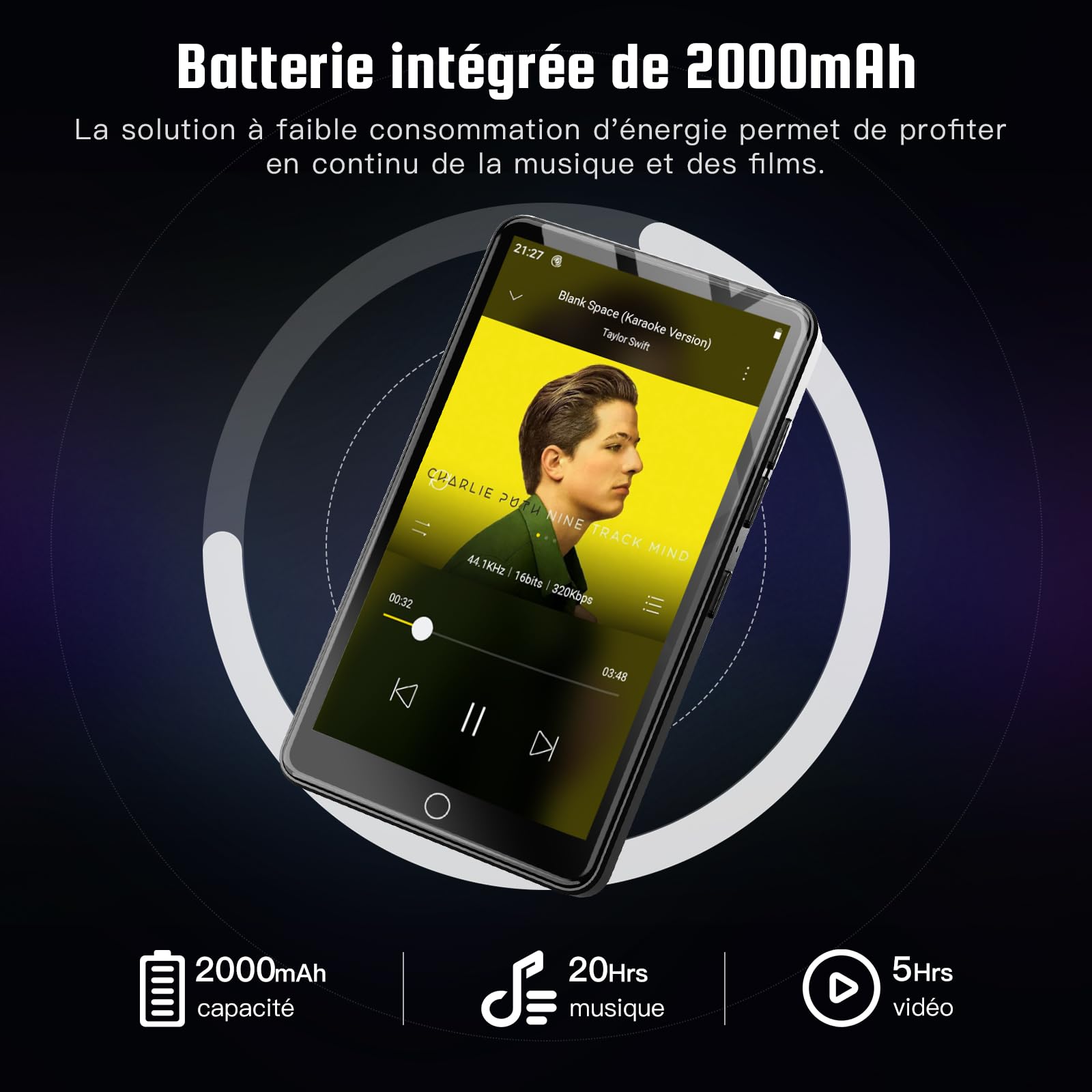Lecteur MP3 avec WiFi et Bluetooth, Lecteur MP4 4.02" avec Haut-parleurs, Lecteur de Musique pour Enfants avec caméra 13MP, Lecteur de Musique avec Spotify, Youtube et Play Store