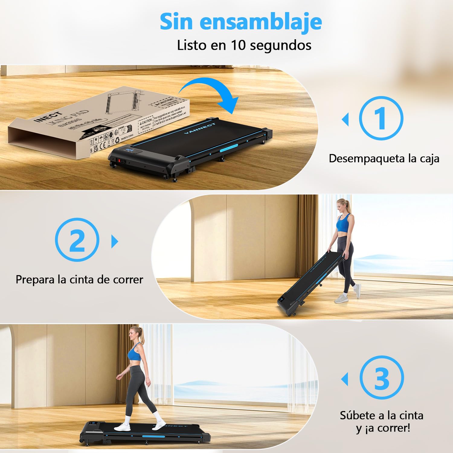VANNECT Cinta de Correr con Inclinación, 2.75HP Cinta de Andar con Magnético Control Remoto, Walking Pad con Pantalla LED, No Requiere ensamblaje, Capacidad de 150kg