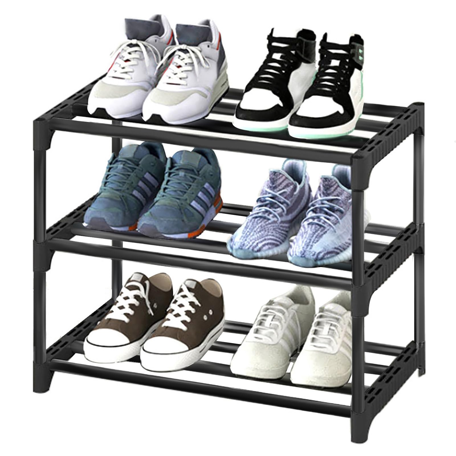 Long Shoe Rack LANTEFUL 3-Tier Shoe Rack With Hooks Space Saving