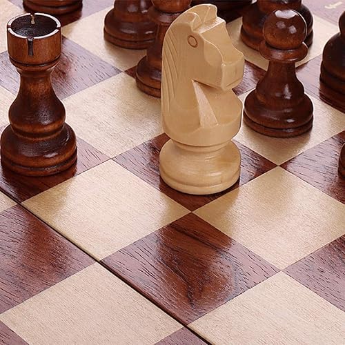 Miniatura 6 de OUSIKA Tablero de ajedrez portátil plegable de madera con piezas de ajedrez de altura King de 4 pulgadas, tablero de ajedrez de madera maciza de