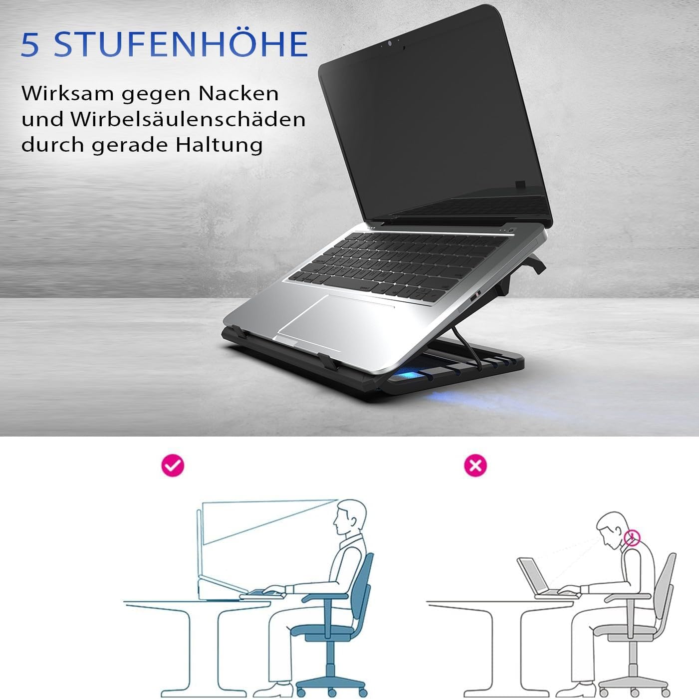 Inca INC-321RX Ergonomic Dual Fan Stand with Rubber Silent Notebook Cooler Black
