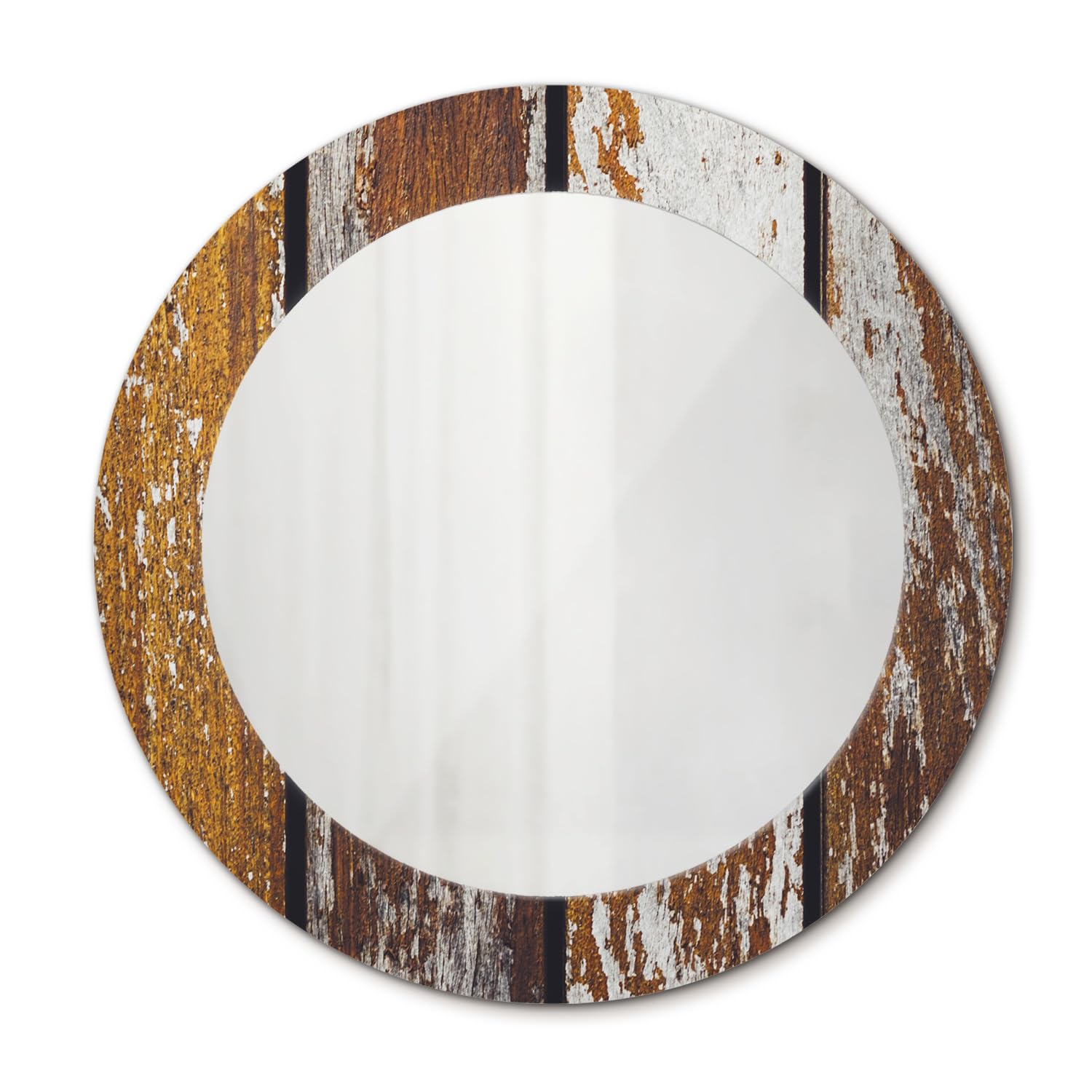 Miroir sans cadre 60 cm rond avec impression bois vintage foncé suspendu design moderne