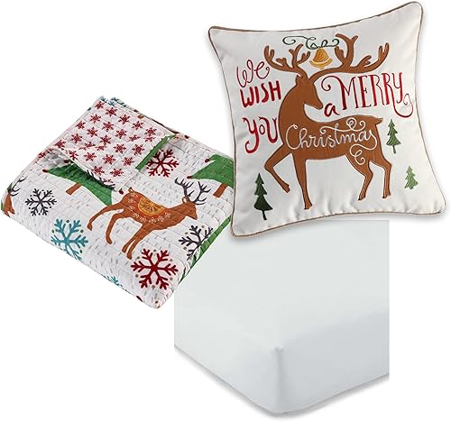 Levtex Baby - Juego de 3 piezas de oropel para niños pequeños renos color marrón verde rojo verde azulado día festivo juego de 3 piezas incluye