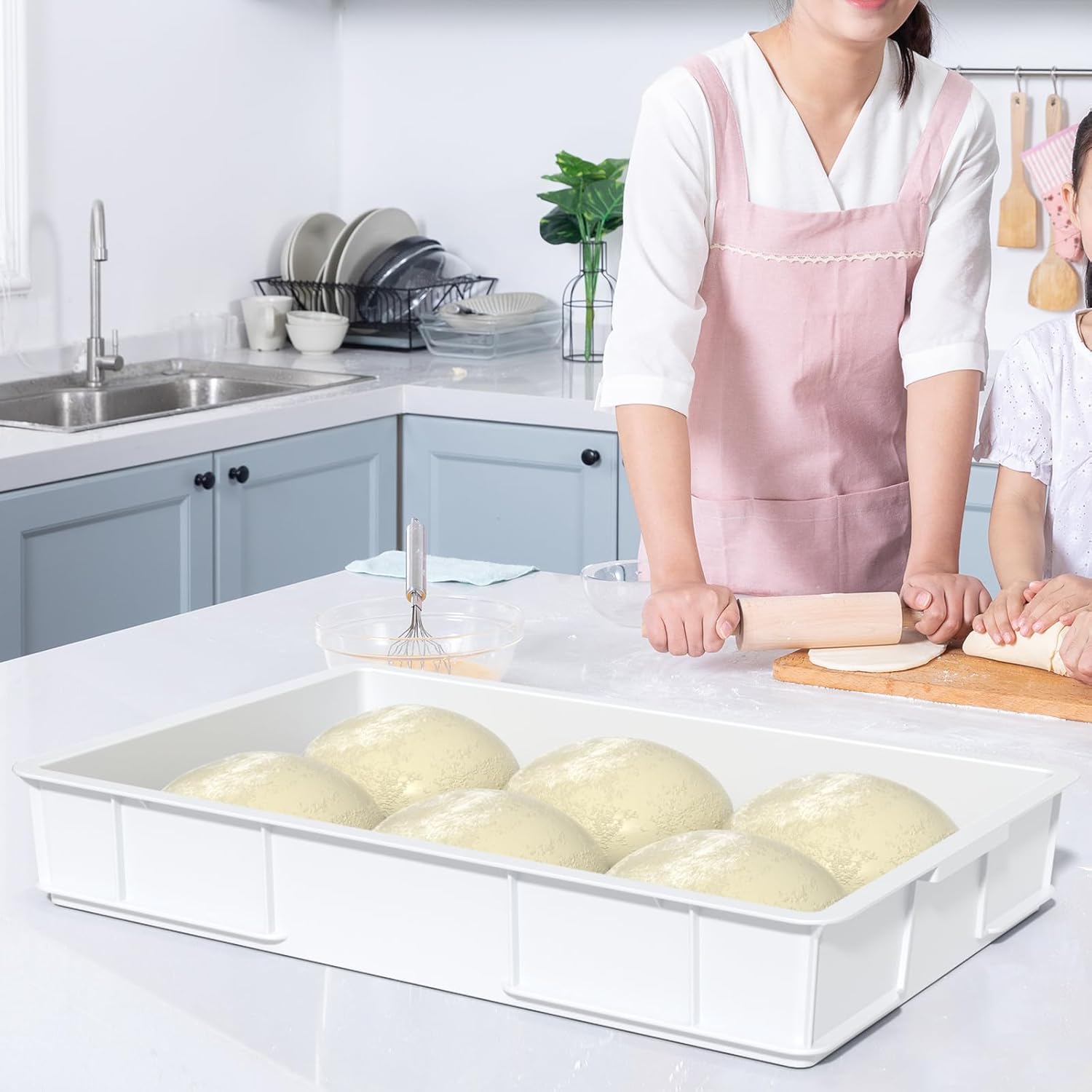 4 Packs Plastic Commercial Pizza Dough Proofing Box, Stackable Dough Trays for Pizza, 23.74" x 15.86" x 3.66", White