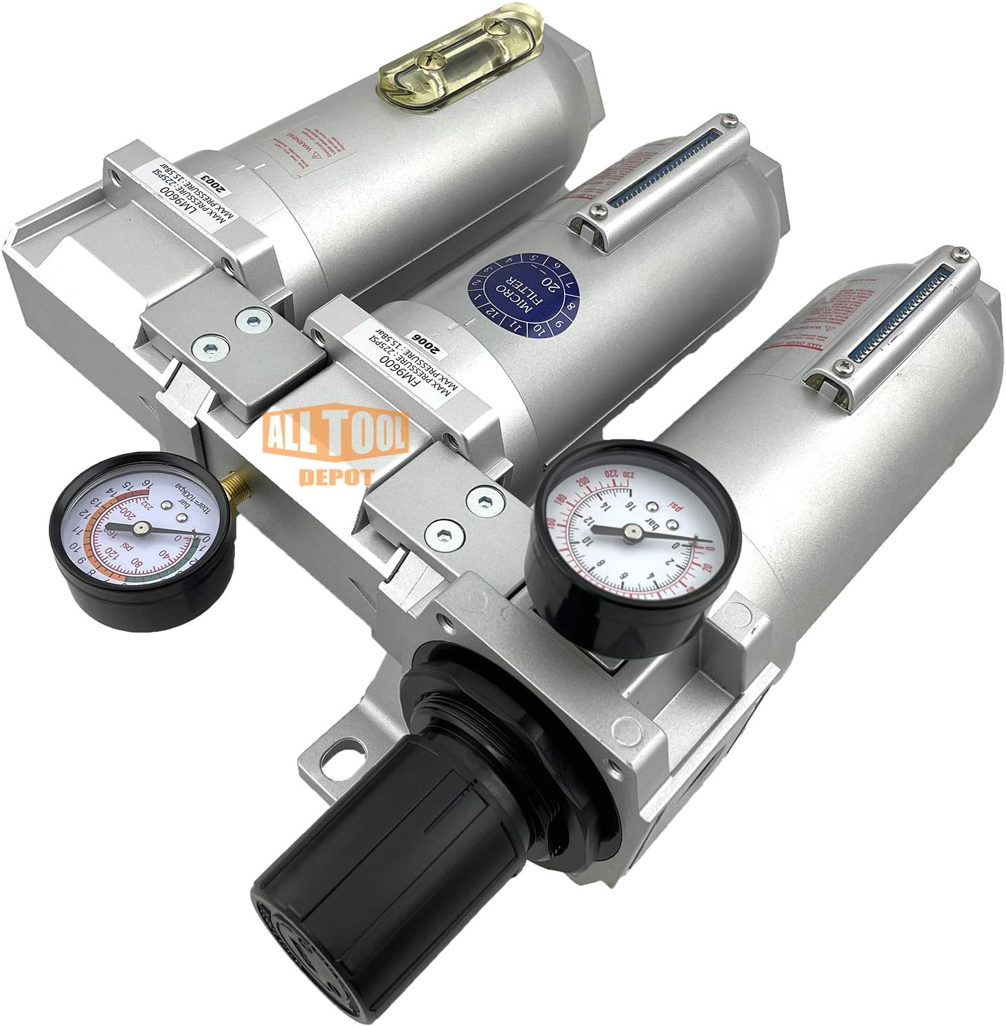 1" NPT SUPER DUTY Industrial Grade Filter Regulator Coalescing Desiccant Dryer System For Compressed Air Lines, Metal Bowls, Great For Paint Spray And Plasma Cutter (AUTO DRAIN)