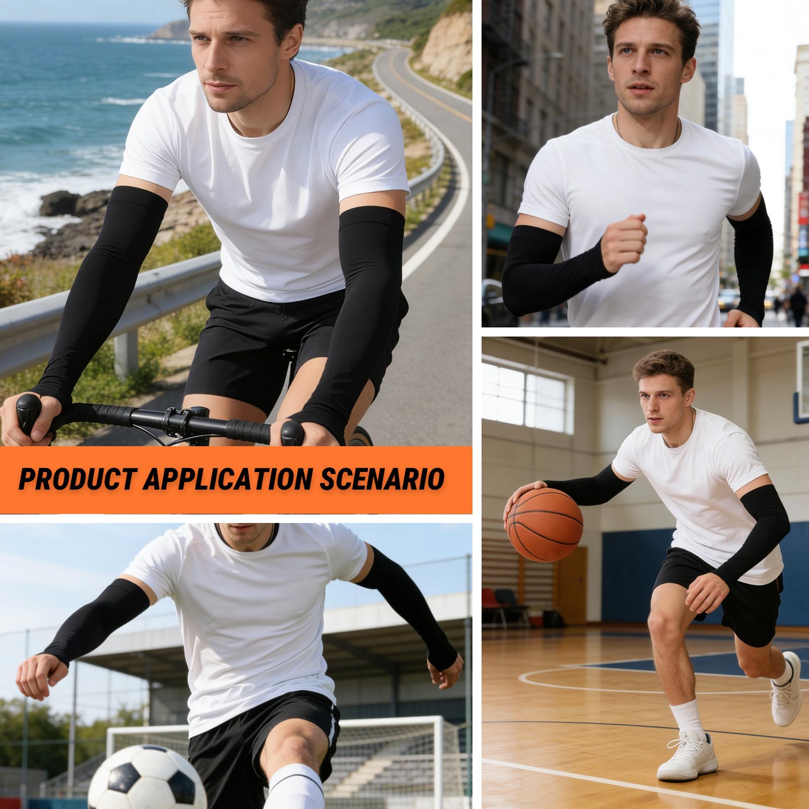 Manchette Anti UV,Noir,Manchette Respirante Rafraîchissante UPF50+ Protection Solaire pour Bras Homme et Femme,Antidérapante,Séchage Rapide,Compression Légère pour Cyclisme Randonnée Golf