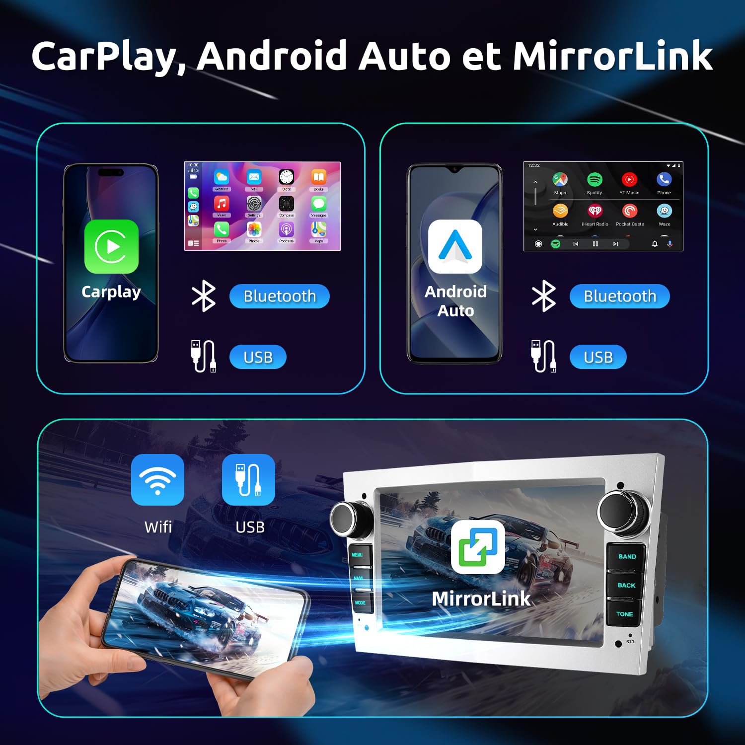 Autoradio 7" Android 15 CarPlay sans Fil pour Opel Corsa D/Astra H/Zafira B | 4Go RAM + 64Go ROM, Android Auto Sans Fil, GPS, WiFi, Bluetooth, Commandes au Volant
