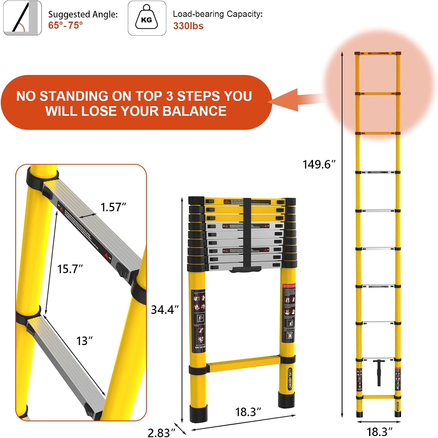LUISLADDERS Telescoping Ladder, 12.5ft Aluminum Folding Ladder, Telescopic Multi Purpose RV Ladders for Home Outdoor Work Lightweight 330lbs Max Capacity
