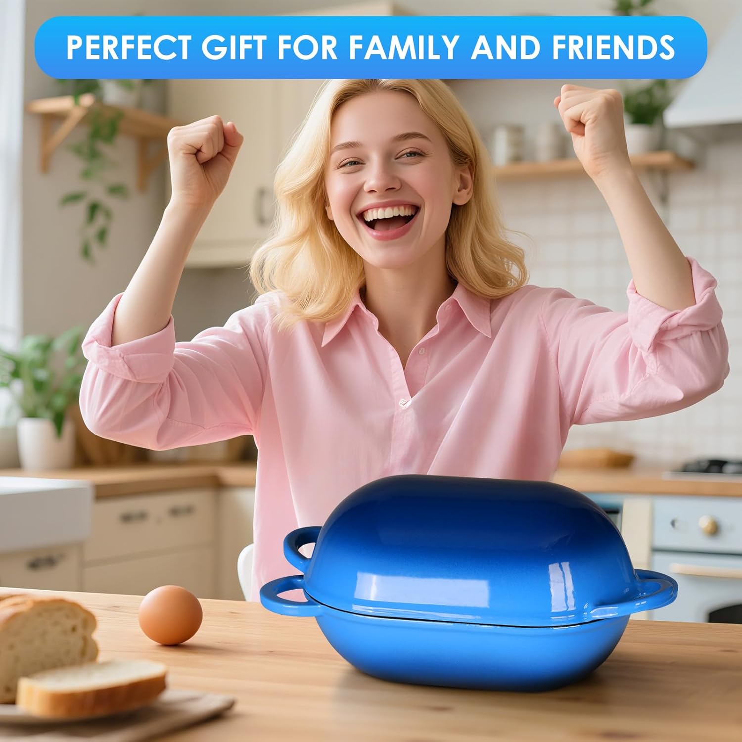 LIFERUN 2.5qt Enameled Cast Iron Dutch Oven for Sourdough Bread Baking, Oven Safe Dutch Oven Pot with Lid, Non-Stick Bread Oven Pot, Blue - Image 7