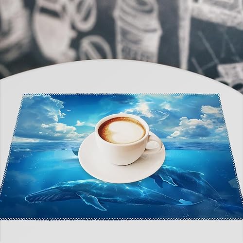 Miniatura 7 de Mystical Boy in The Boat on The Ocean with Blue Whales Placemats Set of 6 Resistant Table Mats Washable Place Mats for Dinner Party Table Decoration